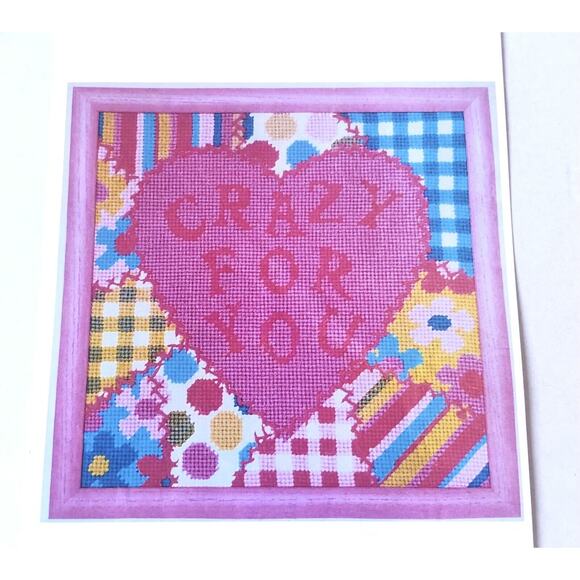 Ehrman Needlepoint Kit Crazy For You Pink Heart Valentine Gingham Janet Heigh - Picture 3 of 11